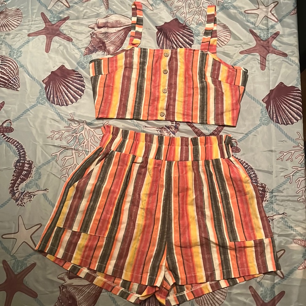 Boho multicolored two-piece cami and short set